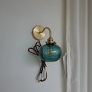 Helnys Blue Glass Ball Wall Lights with Pull Chain Switch, Nordic Modern LED Wall Sconce for Home