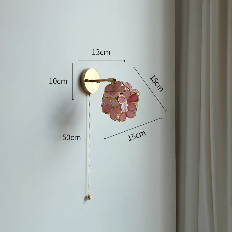 Helnys Pink Petal LED Wall Sconce with Pull Chain Switch