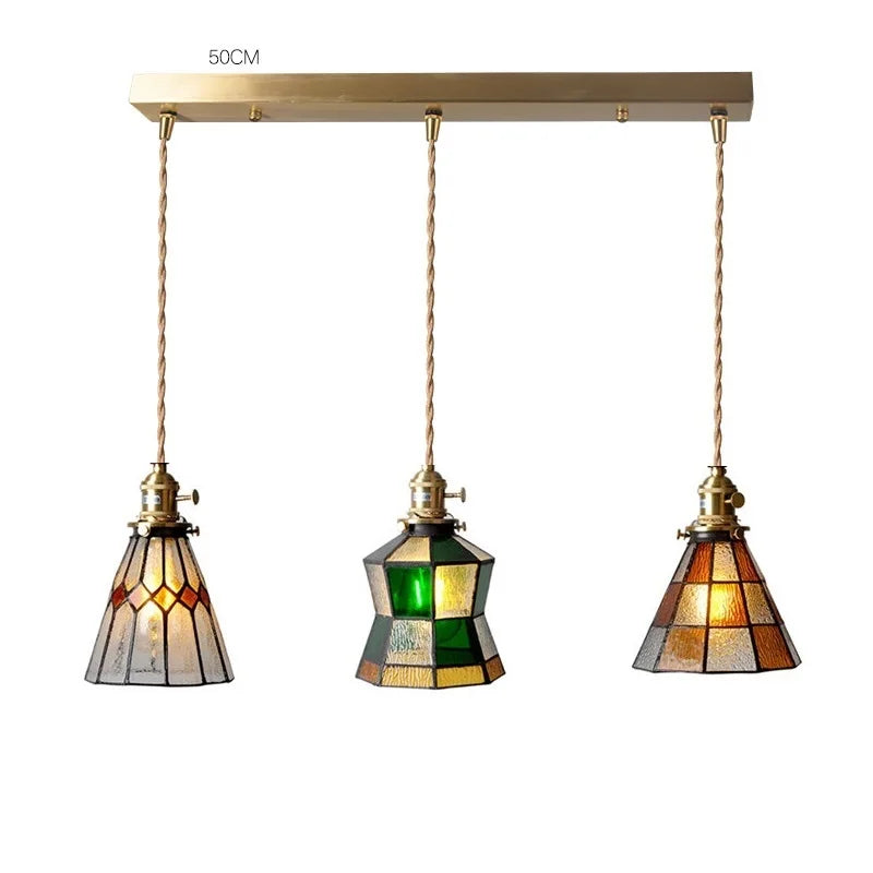 Helnys Nordic Glass Copper Pendant Light with Wood Knob Switch
