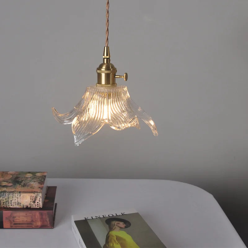 Helnys Flower Glass LED Pendant Light: Nordic Modern Hanging Lamp for Bedroom & Dining Room