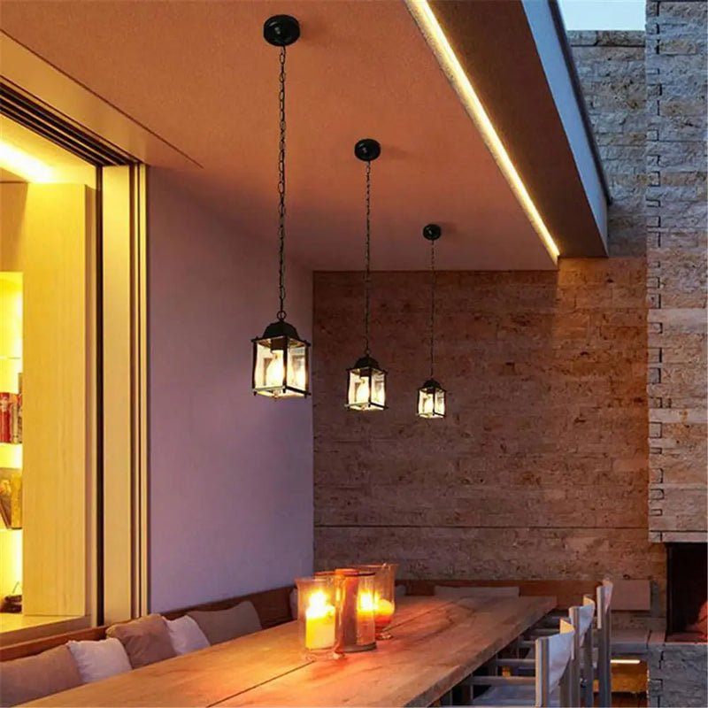 Helnys Outdoor Ceiling Pendant Light with Clear Glass Shade