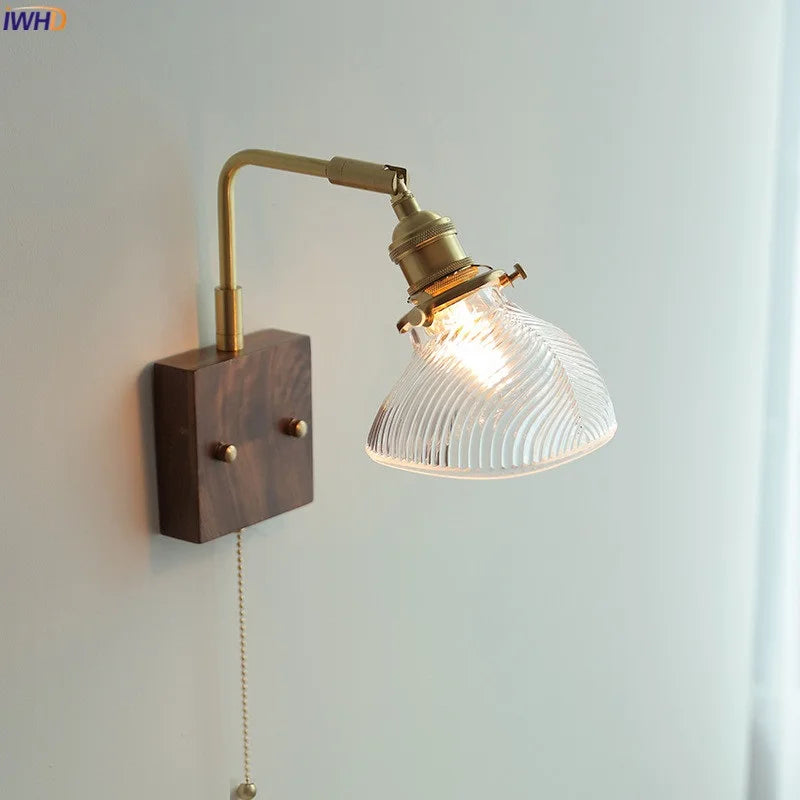 Helnys Clear Glass LED Wall Light with Pull Chain Switch - Modern Nordic Wall Lamp