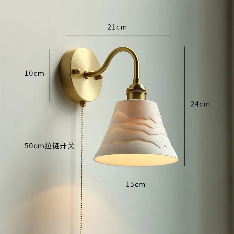 Helnys Nordic Copper Wall Sconce with Pull Chain Switch - Modern LED Light