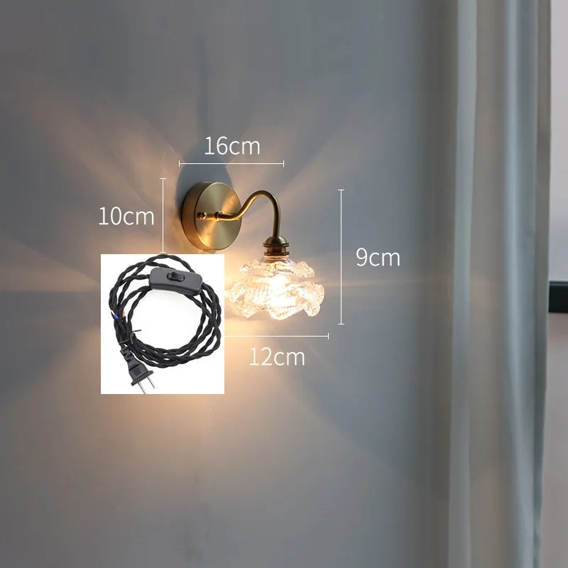 Helnys Flower Glass Copper Wall Sconce LED Light Nordic Modern Wandlamp