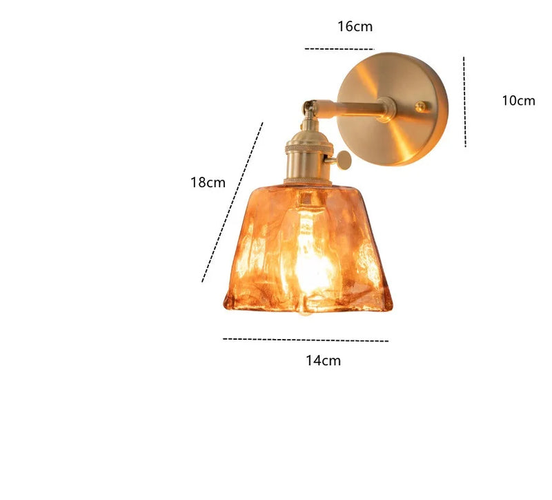 Helnys Amber Glass Wall Lamp Switch Bedroom Living Room Stair Light LED