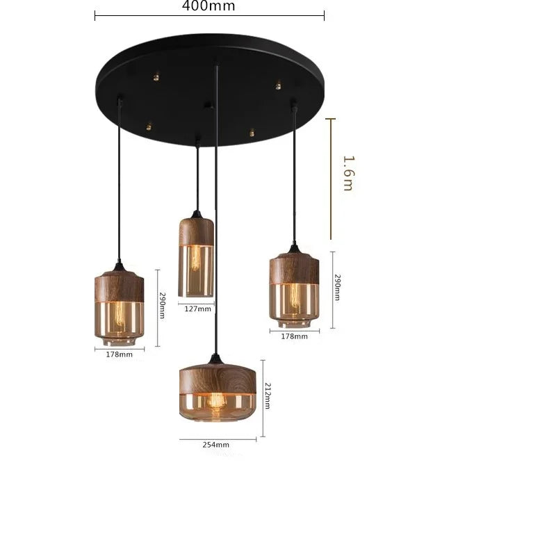 Helnys Nordic Wood LED Glass Pendant Light for Dinning Room Cafe Bedroom