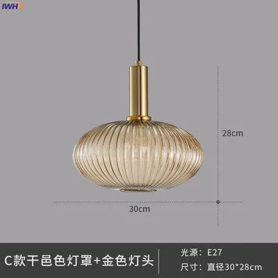 Helnys Nordic Glass Pendant Lights LED Hanging Lamp for Bedroom Living Room