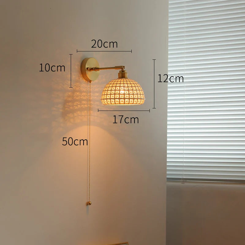 Helnys Green Glass LED Wall Lights with Pull Chain Switch