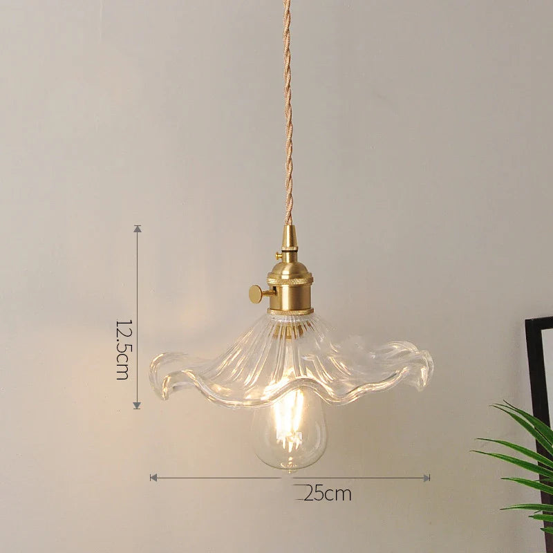 Helnys Amber Glass LED Pendant Lights - Modern Nordic Copper Hanging Lamp