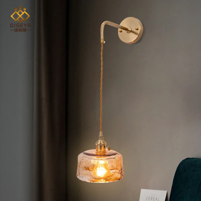 Helnys Amber Glass Wall Lamp Switch Bedroom Living Room Stair Light LED