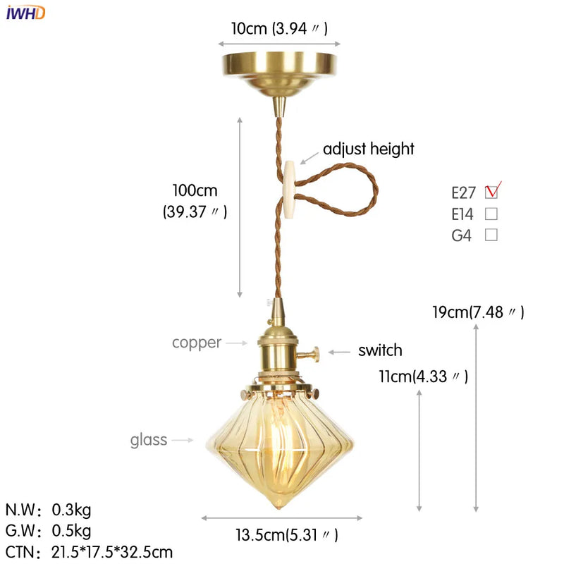 Helnys Nordic White Glass Pendant Light with Japan Copper Finish