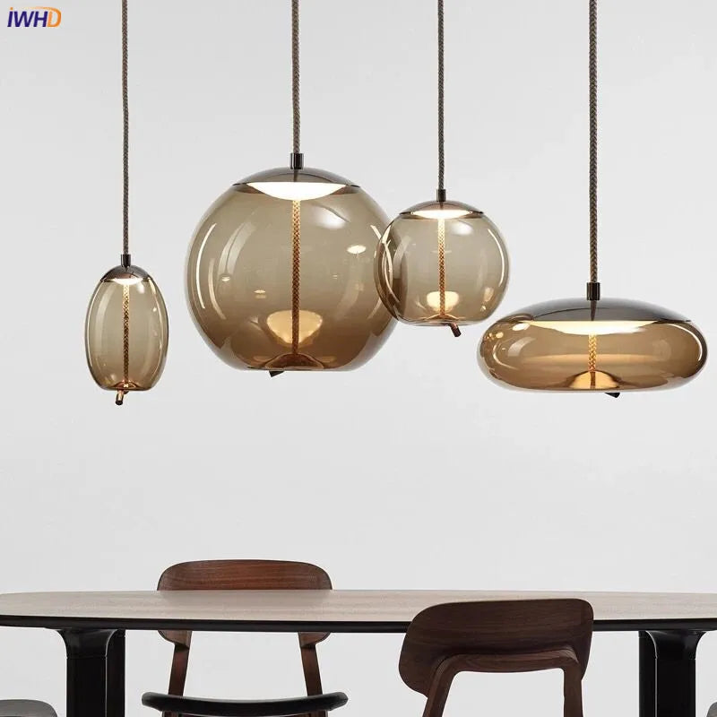Helnys Nordic Glass LED Pendant Light Fixture Modern Dining Room Hanging Lamp