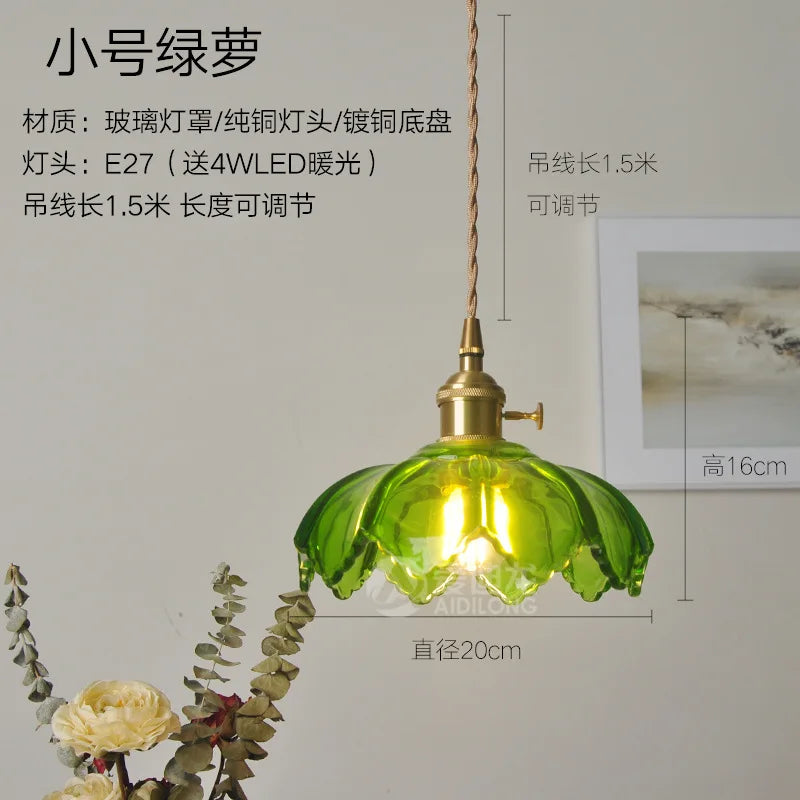 Helnys Nordic Copper LED Glass Pendant Light for Bedroom, Restaurant, Bar, and Cafe
