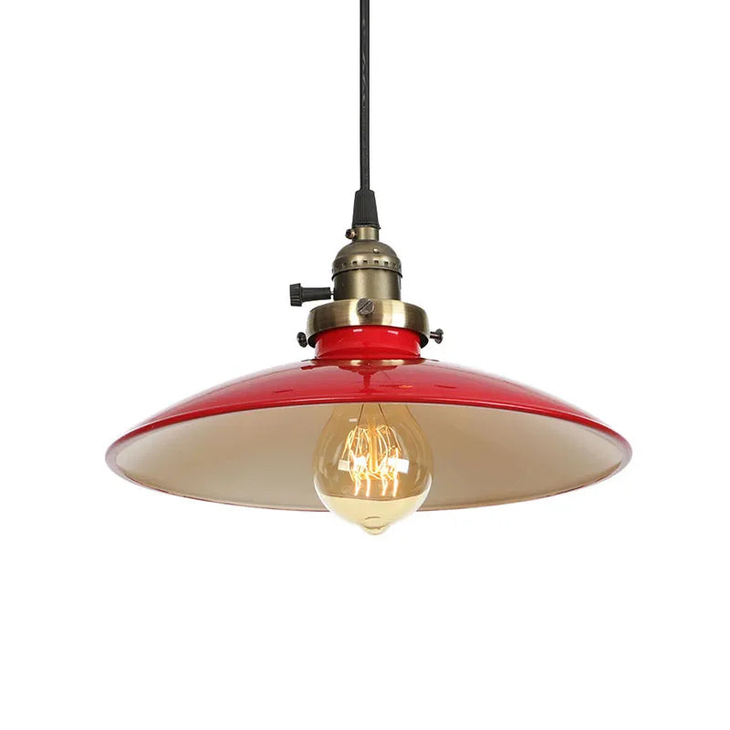 Helnys Vintage Industrial Pendant Light with White Metal Plate Shade