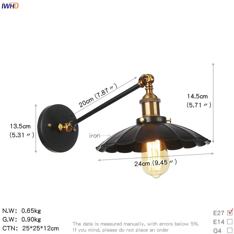 Helnys Retro Wall Light Up Down Bedroom Stair Loft Vintage Sconce LED Wall Lamp