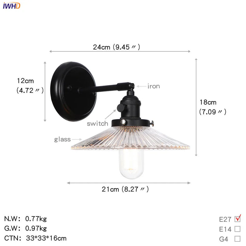Helnys Industrial Glass Ball Wall Sconce Black Wall Light for Bathroom Mirror