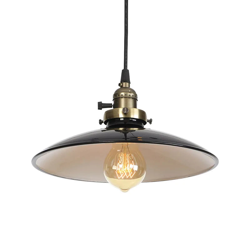 Helnys Vintage Industrial Pendant Light with White Metal Plate Shade