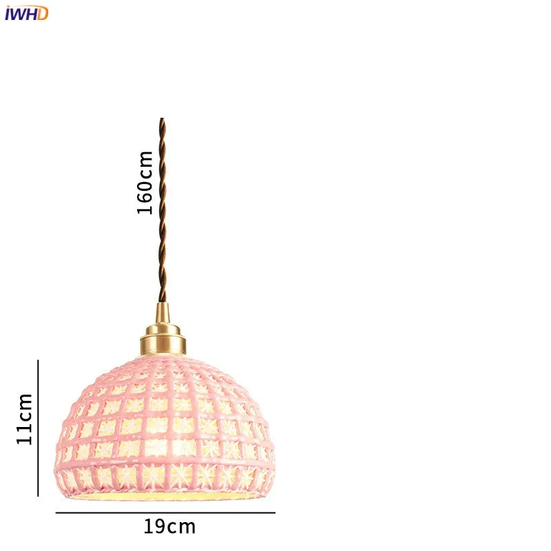 Helnys Nordic Ceramic Pendant Lamp Japan Style Copper Hanging Light