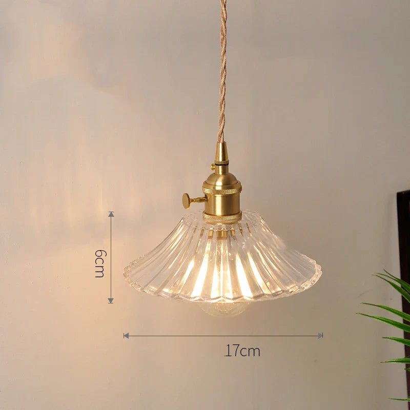 Helnys Amber Glass LED Pendant Lights - Modern Nordic Copper Hanging Lamp