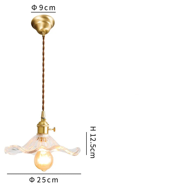 Helnys Nordic Green Glass LED Pendant Light with Copper Knob Switch