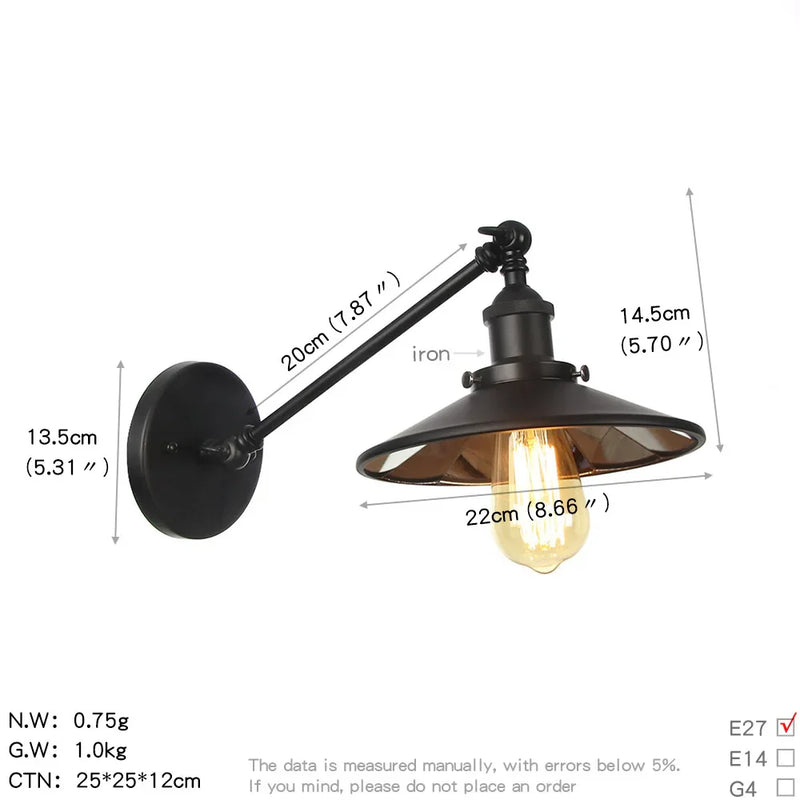 Helnys Retro Wall Light Up Down Bedroom Stair Loft Vintage Sconce LED Wall Lamp