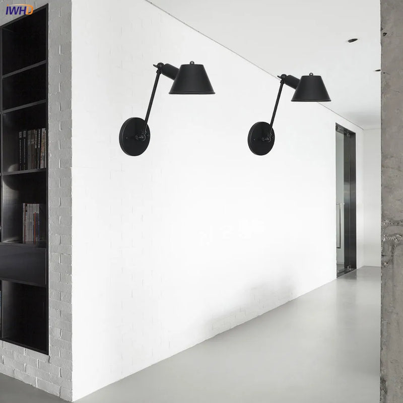 Helnys Black Swing Arm Wall Light Industrial Vintage Sconce LED Lighting