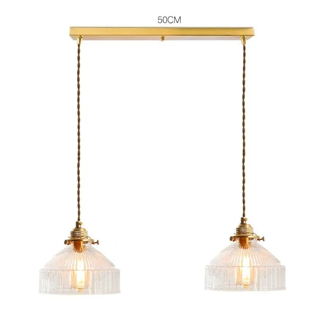 Helnys Green Glass LED Pendant Light with Wood Handle & Copper Socket