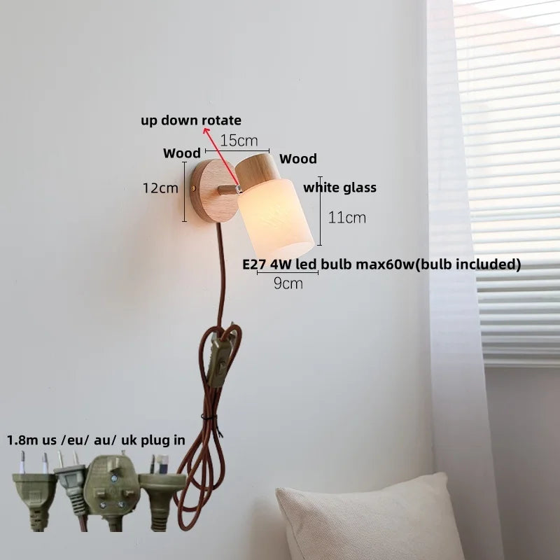 Helnys Nordic Modern Wood Canopy Wall Sconce LED Light Fixture Glass Dining Room