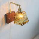 Helnys LED Wall Lamp Amber Glass Wood Switch Living Room Stair Light