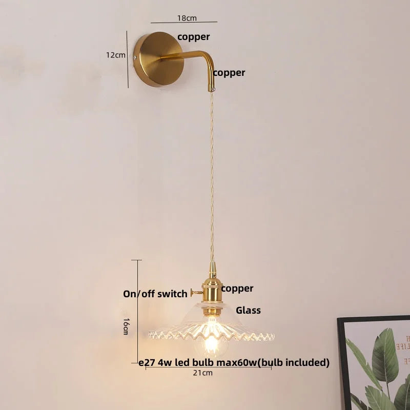 Helnys Adjustable LED Wall Lights Glass Bedside Lamp Modern Stair Light Fixtures