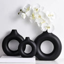 Helnys Black Ceramic Vase Donuts Flower Pot Decoration Interior Office Desktop Decor