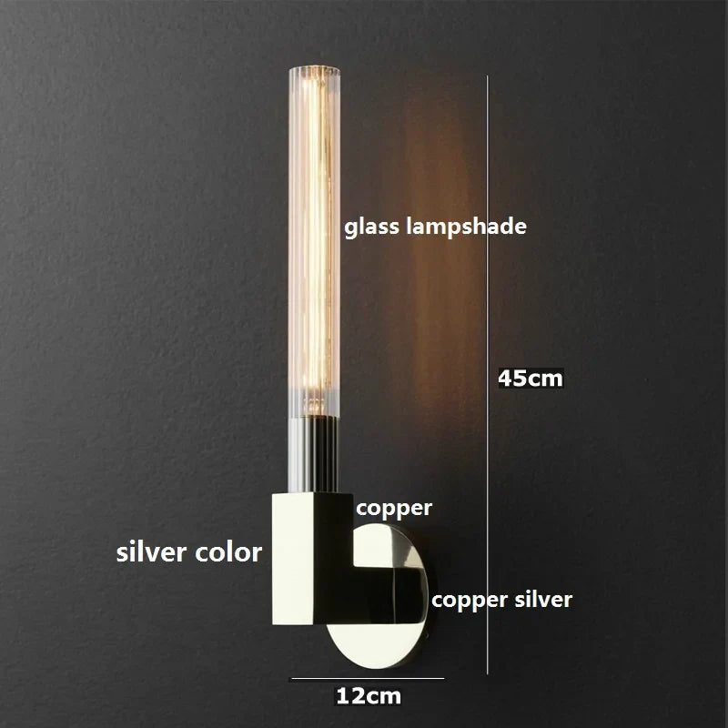 Helnys Copper Glass LED Wall Lamp Sconce for Bedroom Living Room