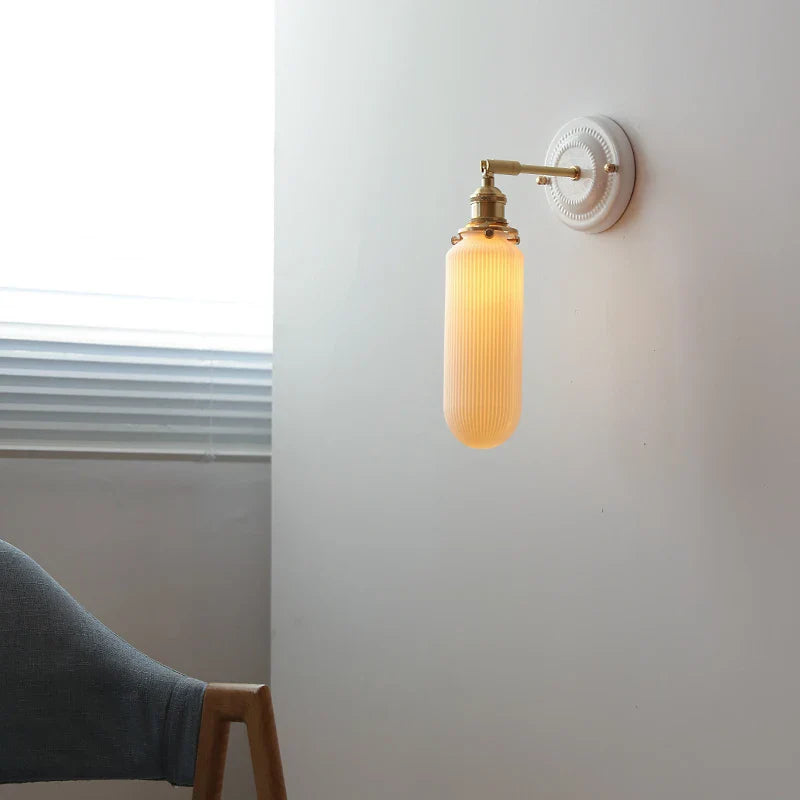 Helnys Ceramic LED Wall Sconce - Copper Arm, Adjustable Pull Chain Switch