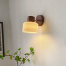 Helnys Wood Cream Glass Wall Lamp for Living Room & Bathroom