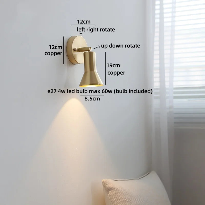 Helnys Swing Arm LED Wall Lamp Gold Copper Modern Home Decor E27 Bulb