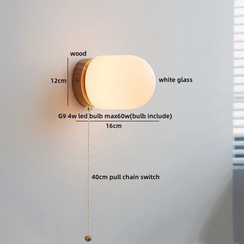 Helnys Glass Wall Light Sconce LED Switch Nordic Bedroom Bathroom Stairs Aplique Pared