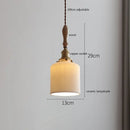 Helnys Wood Handle Copper LED Pendant Lights Fixture Modern Hanging Lamp