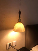 Helnys Ceramic LED Pendant Light with Wood Handle and Copper Socket