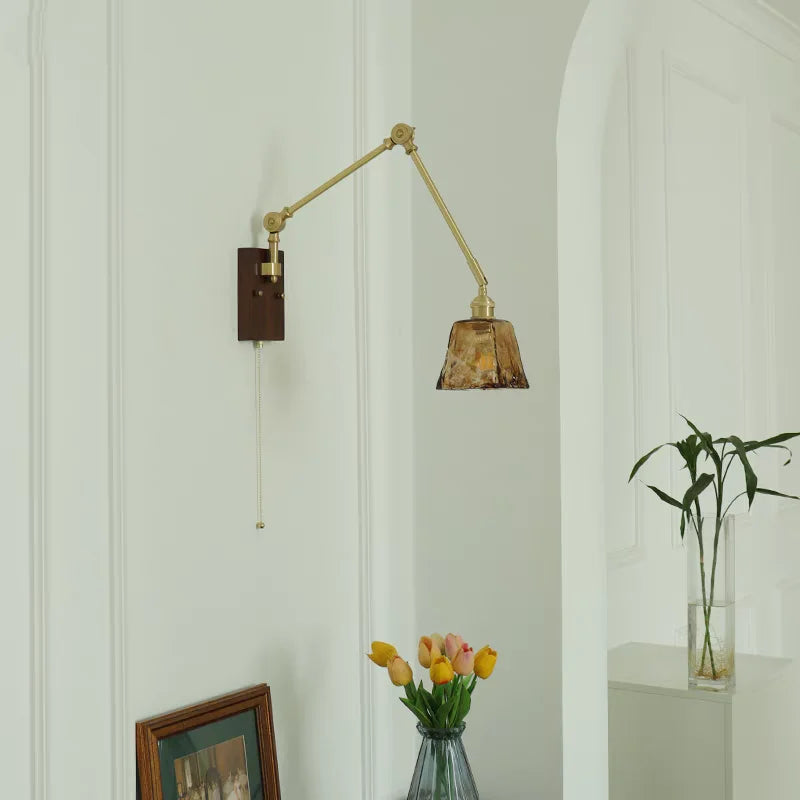 Helnys LED Rotatable Wall Lamp Fixture with Wood Design & Pull Chain Switch