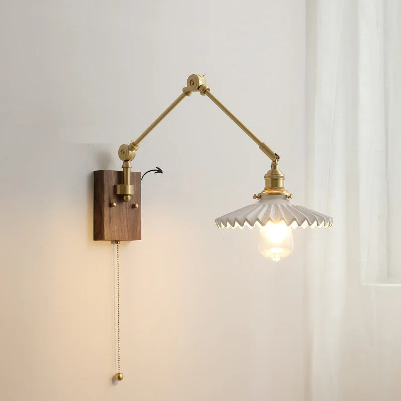 Helnys Nordic Ceramic Wall Lamp with Pull Chain Switch, LED Living Room Bedroom Light