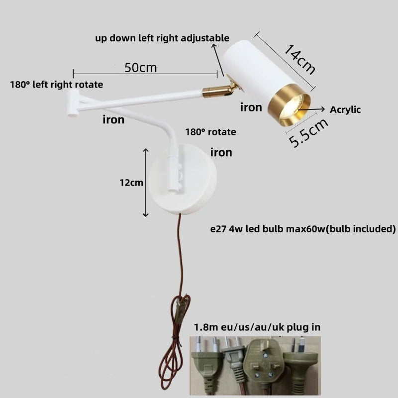 Helnys Rotatable LED Wall Sconce Swing Arm Stair Light Fixture for Home Décor