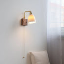 Helnys Nordic LED Wall Lights Pull Chain Switch Bedside Lamp - Rotatable Glass Copper Fixtures