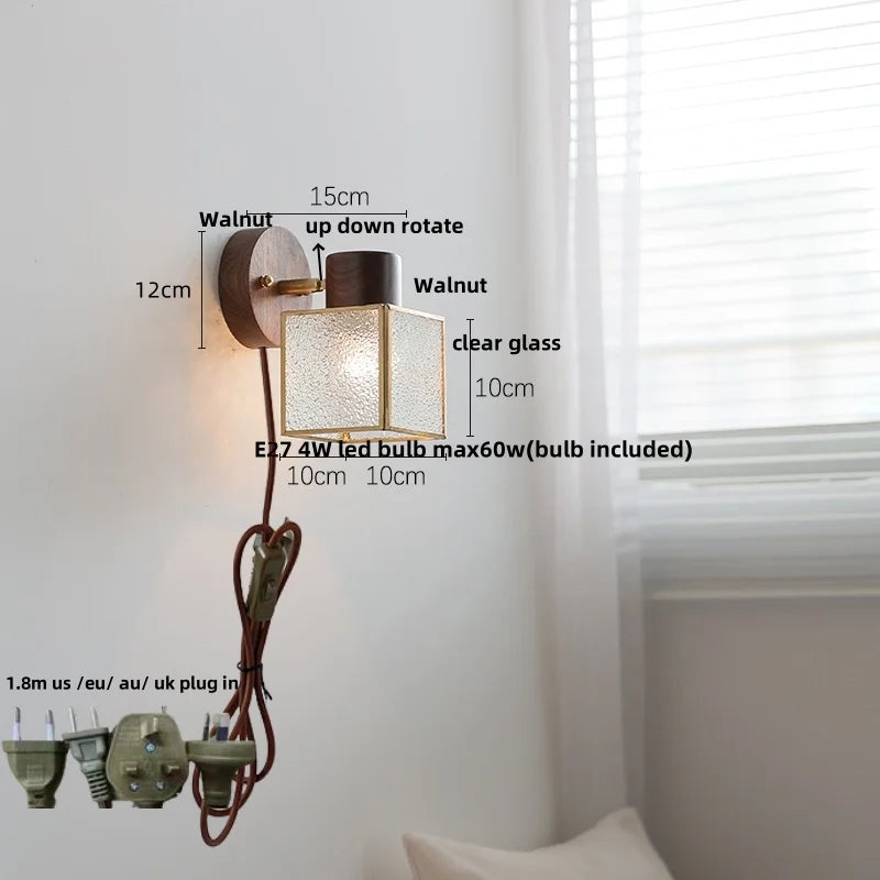 Helnys Modern LED Wall Light Fixture White Ceramic Walnut Wood Bedside Lamp