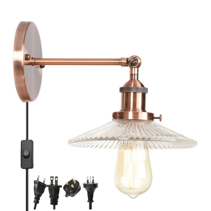 Helnys Industrial Loft LED Wall Lights Plug In Iron Bedside Lamp for Bedroom
