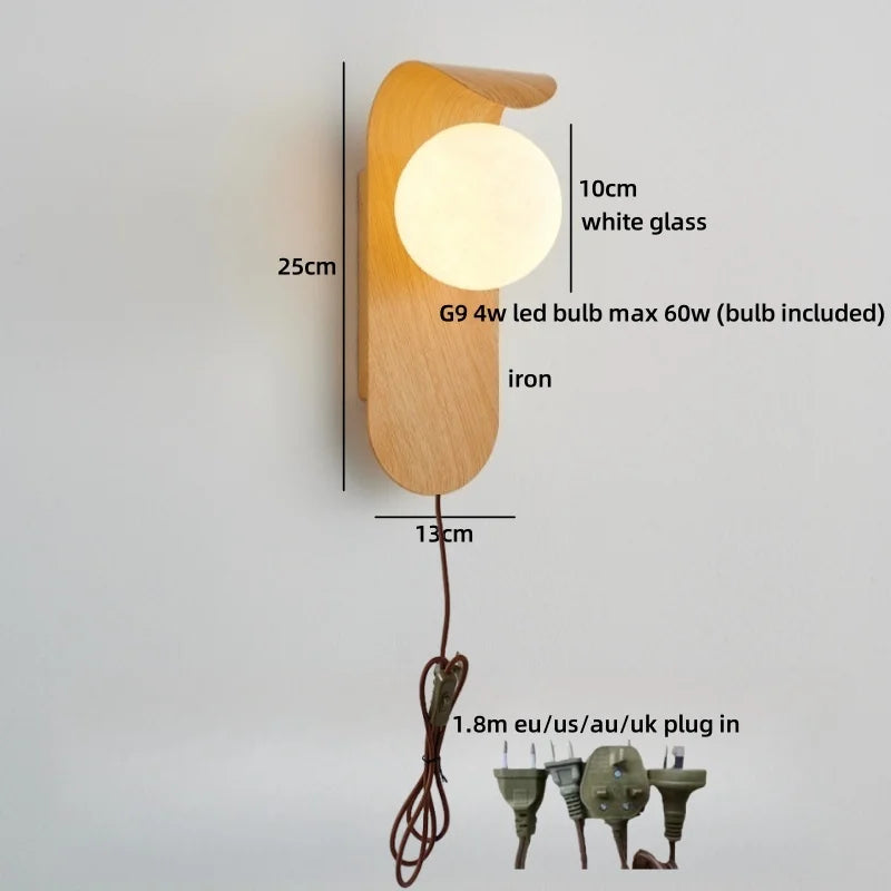 Helnys Vintage Amber Glass LED Wall Lamp, Bedroom Retro Design