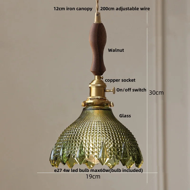 Helnys Glass Brass LED Pendant Light for Home Decor Dining Room Study