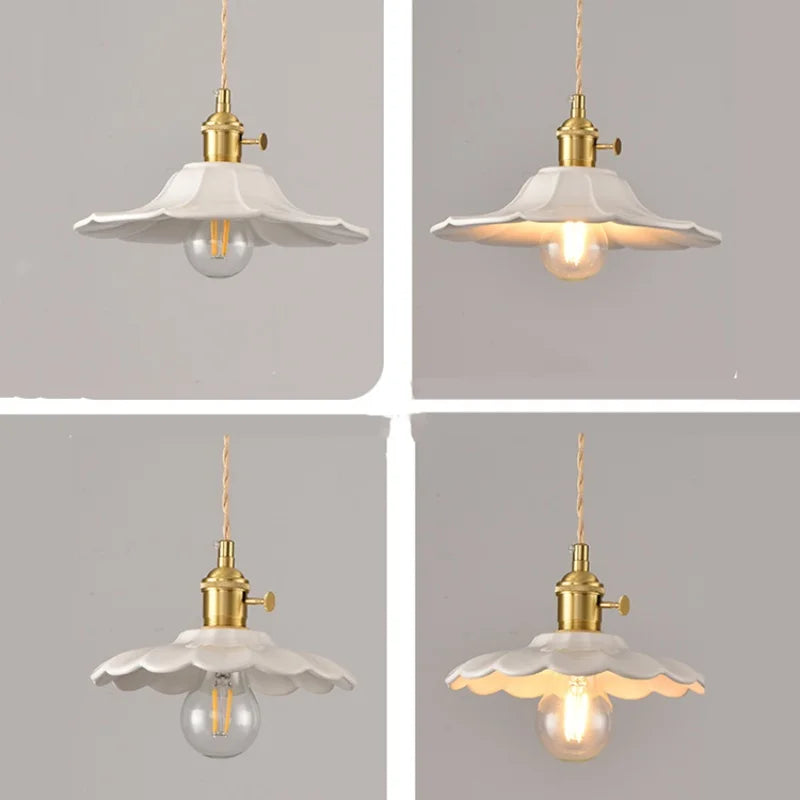 Helnys White Ceramic LED Pendant Lamp with Copper Knob Switch