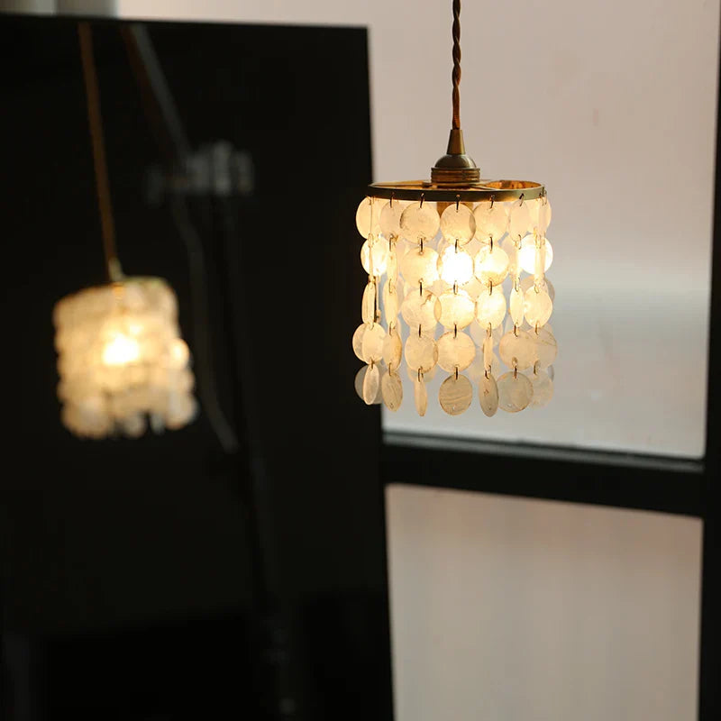 Helnys Shell LED Pendant Light: Modern Copper Hanging Lamp for Home Decor