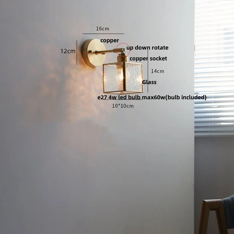 Helnys Glass LED Wall Sconce with Pull Chain Switch - Modern Nordic Bathroom Mirror Light