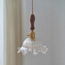 Helnys Nordic Walnut Wood LED Pendant Light with Clear Flower Glass